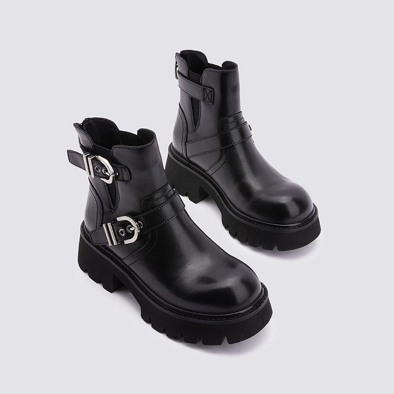 Leather Martin Boots Women's 2025 Autumn and Winter New Chelsea Boots Smoke Boots Short Boots Brown Platform Boots Western Cowboys