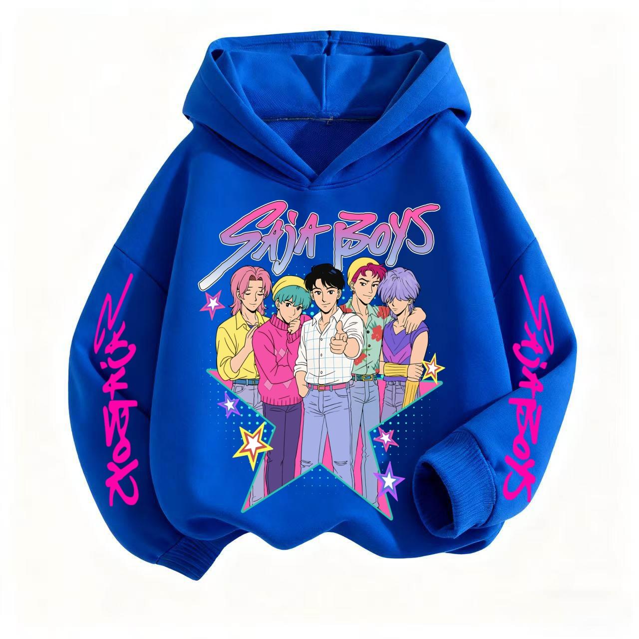 

KPop Demon Hunters Hoodies Baby Girl Boy Clothes Fashion Casual Hooded Sweatshirts K-Pop Demon Hunters Pullover Kids 160 синій