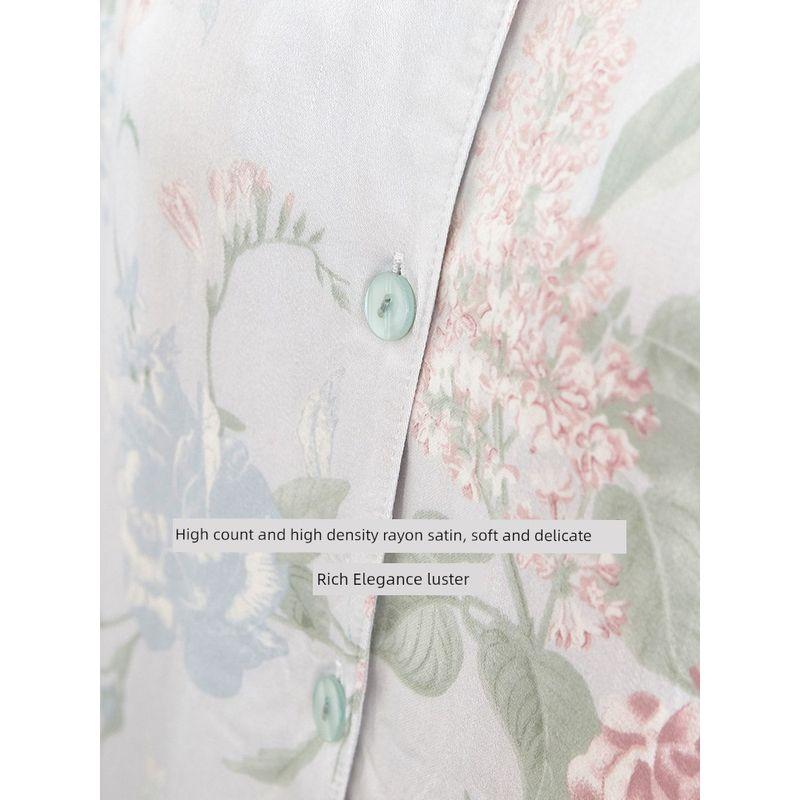 Retro Floral Pajamas Set Women's Summer Silky Rayon Cotton Silk Tribute Satin Long Sleeve Trousers Home Wear Set Women