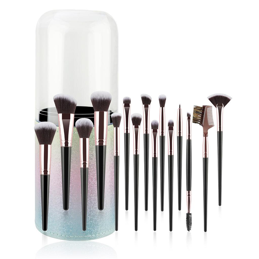 15 makeup brush set with storage cartridge, large capacity brush bucket, soft loose powder, eyeshadow brush, beauty.
