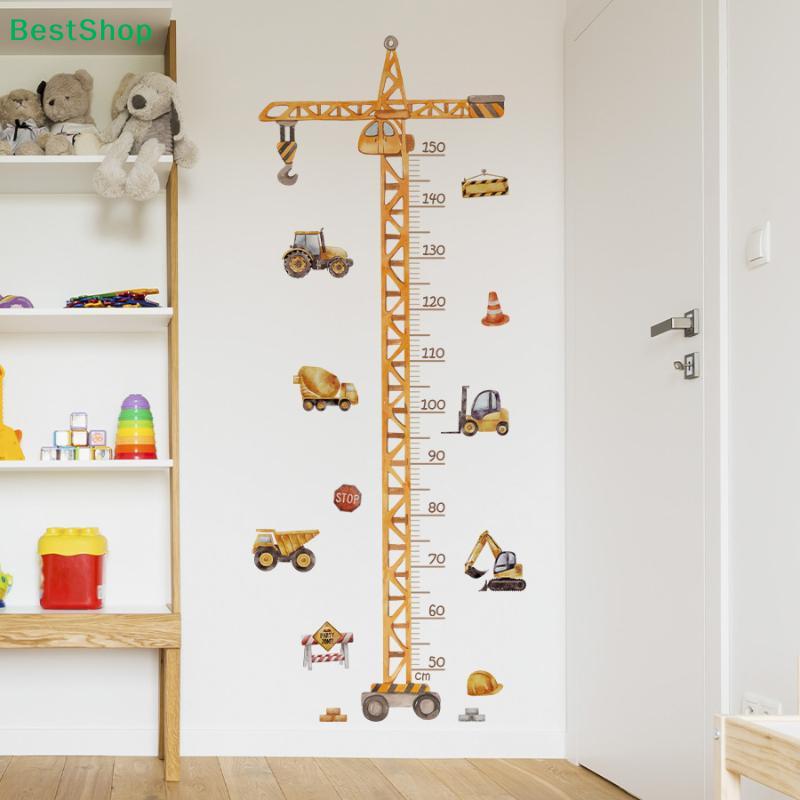 Crane & Trucks Height Chart Wall Sticker - Removable Vinyl Growth Decal for Toddler Room Decor