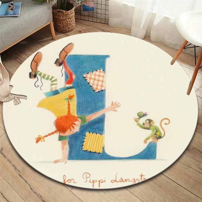 Pippi Longstocking Round Area Rug,Carpet Rug for Living Room Bedroom Sofa Playroom Decor,Non-slip Floor Mat