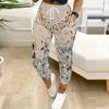 Summer Ladies Solid Color Casual Printed Sweatpants Loose Fit Drawstring Joggers Elastic Cuff Daily Casual Pants