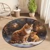 Round Cute Kitten Rug Vintage Pattern Office Mat Bedroom Desk Mat Kids Play Reading Area Carpet Non Slip Floor Cover Home