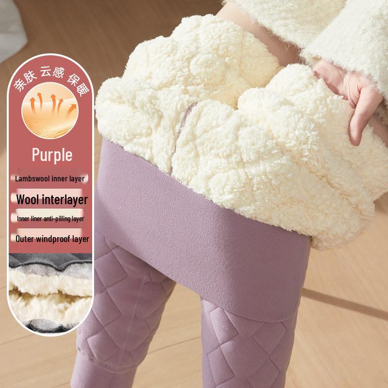 

2025 Autumn/Winter Women s High-Waisted Velvet Leggings: Extra Thick, Warm, Slimming Cotton Pants Medium фиолетовый