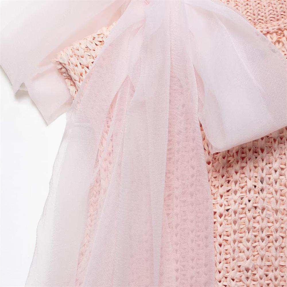2025 Spring/Summer Women's Sleeveless Knitted Top with Transparent Yarn Bow Decoration