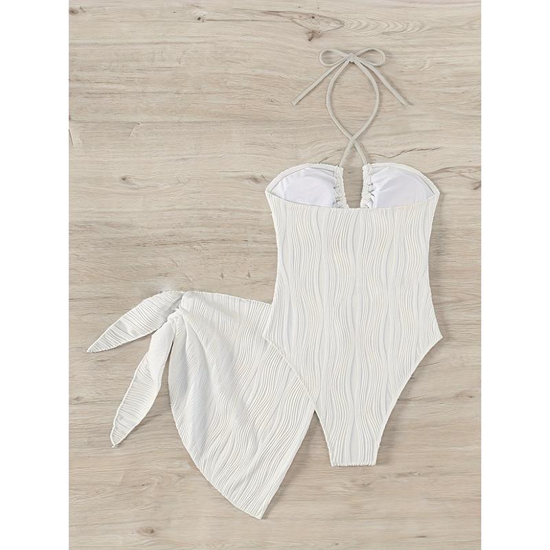 Sexy Solid Striped Bikinis Dress 2 Piece Set Women High Waist Split Swimsuit Backless Lace Up New Summer Bikinis Set