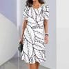 Elegant Short Sleeve 3D Print Dress Beach Summer Midi Dresses