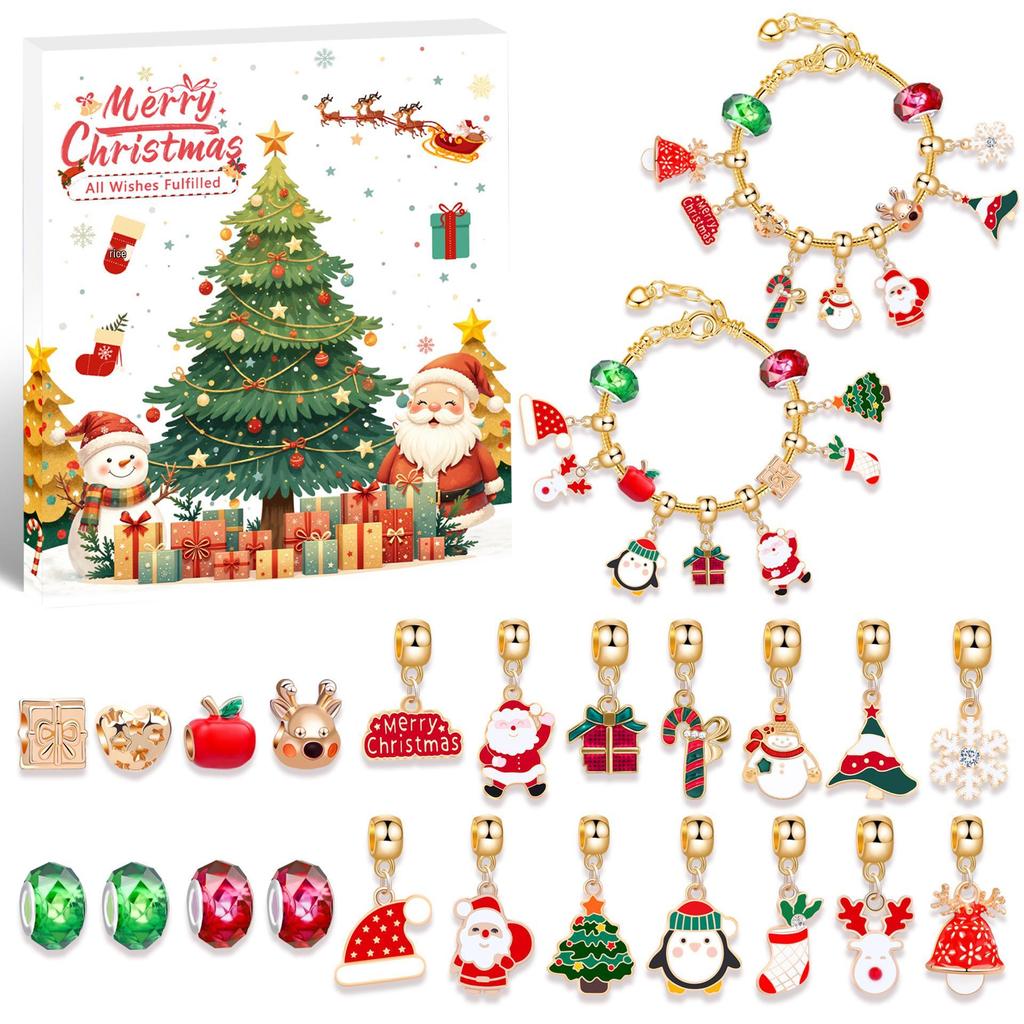 European & American DIY Christmas Cartoon Snowman Crystal Beaded Bracelet Set for Children