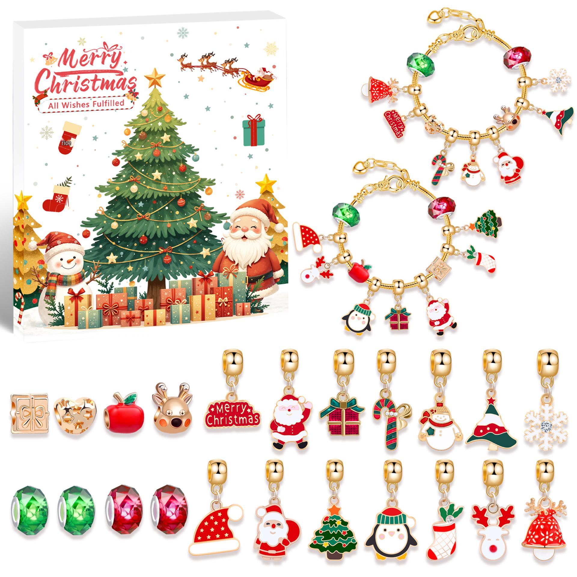 

European & American DIY Christmas Cartoon Snowman Crystal Beaded Bracelet Set for Children