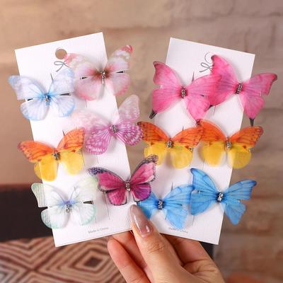6pcs/set Sweet Mesh Double-layer Moving Butterfly Hair Clips for Women Girls Cute Colorful Gradient Headwear Hair Accessories