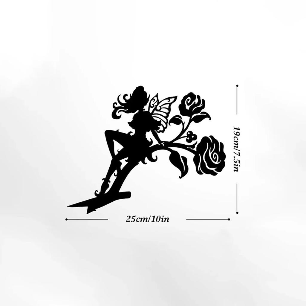 Enchanting Fairy Silhouette Metal Decoration: Graceful Garden Ornament with Butterflies & Flowers.Add Magic to Patio.