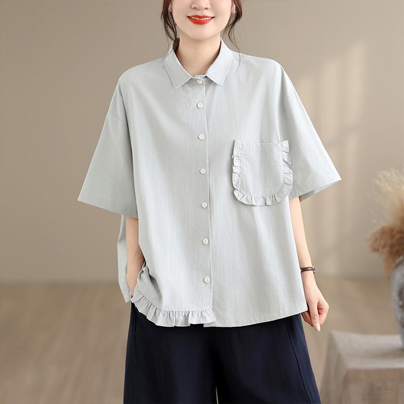 DIMANAF 2026 Women Plus Size New Summer Blouse Shirt Short Sleeve Solid Casual Loose Cotton Lady Tops Shirts