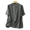 Retro Buddhist Zen Cotton and Linen Single-breasted Solid Color Shirt Women's Simple Design Niche Top