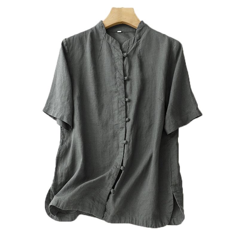 Retro Buddhist Zen Cotton and Linen Single-breasted Solid Color Shirt Women's Simple Design Niche Top