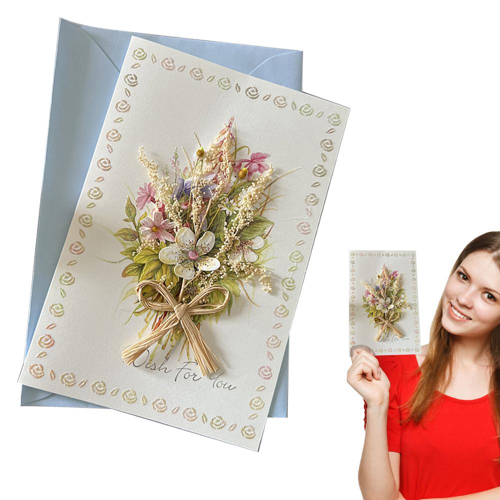 Flower Cards With Envelopes Dried Flowers Get Well Cards With Envelopes Multifunctional Greeting Blessing Card Homemade красный