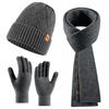 Knitted hat, men's autumn and winter thermal kit, double-layer plush wool knitted hat, scarf and gloves three-piece set