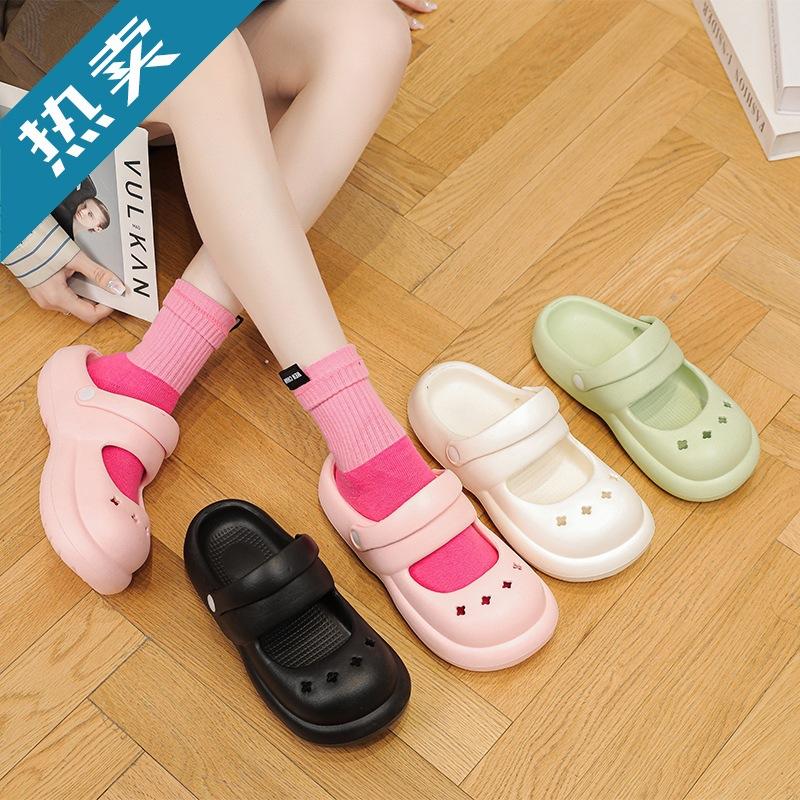Internet celebrity explosion EVA non-slip women's slippers, wet water can wear versatile thick-soled bag head Roman beach hole shoes