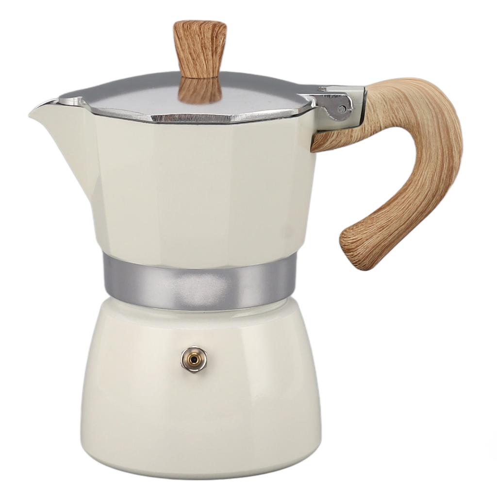Moka Coffee Pot Octagonal Aluminum Classic Portable Hand Brewing Coffee Maker Moka Pot for Camping Home Use White 6 Cups