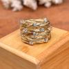 Cao Shi Gold-Tone Winding Vine Ring for Women - Fashionable Wide Band with Sparkling Zirconia Bird's Nest Design