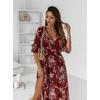 Women's Summer Dress Long Sleeve V-neck Side Slit Printed Long Dress