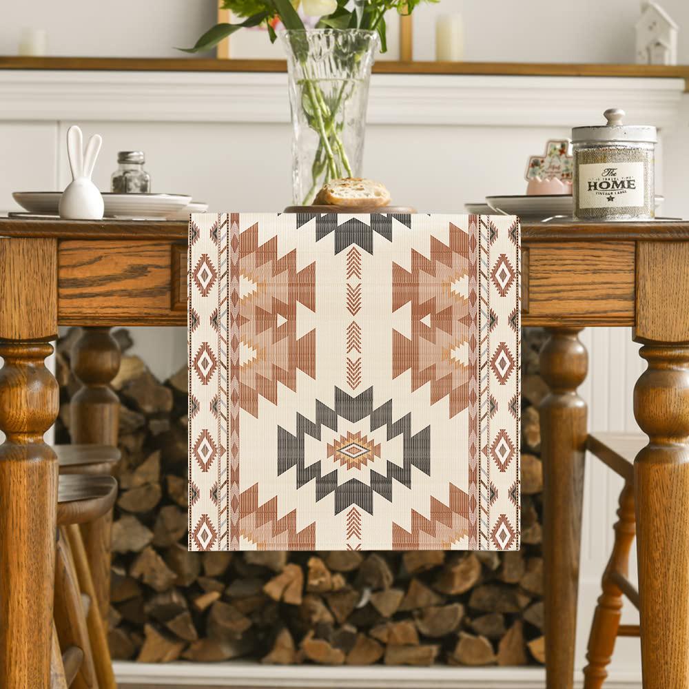 

Богемная оранжево-синяя деревенская скатерть - Украшение для столовой и кухни Short (33x90 cm)