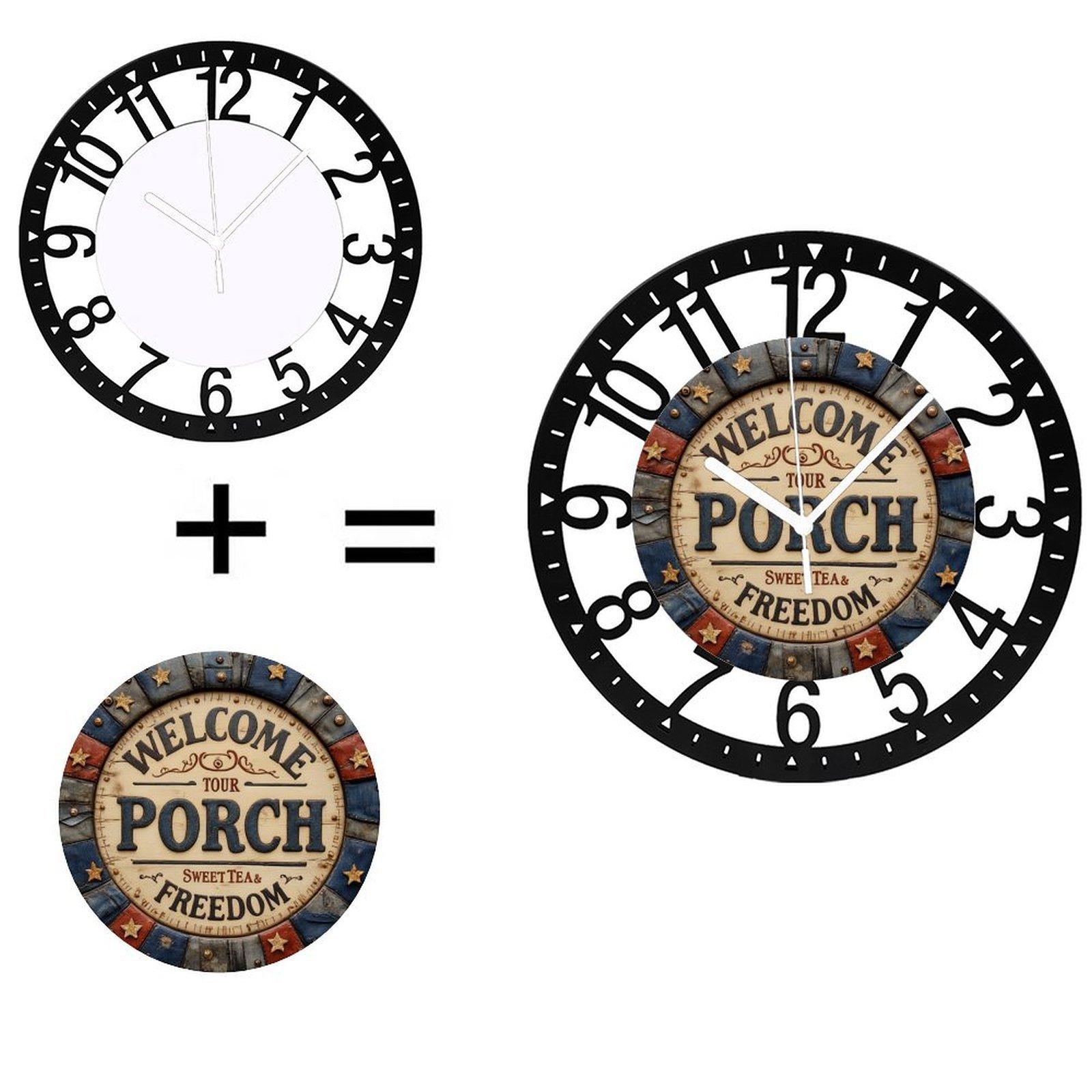 25cm Circular Iron Wall Clock with a Dandelion Clock (Seed Head) (Black,10 inch(25.40cm))