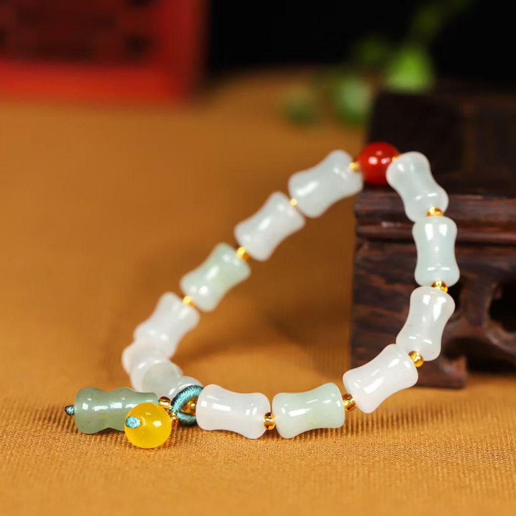 Tianshan Green Leaf Dongling Jade Round Pendant Bracelet