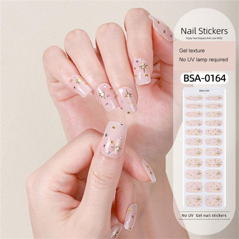 Gel Nail Stickers Full Cover Self Adhesive French Nail Strips Christmas Style Nail Wraps for DIY Manicure Home or Salon