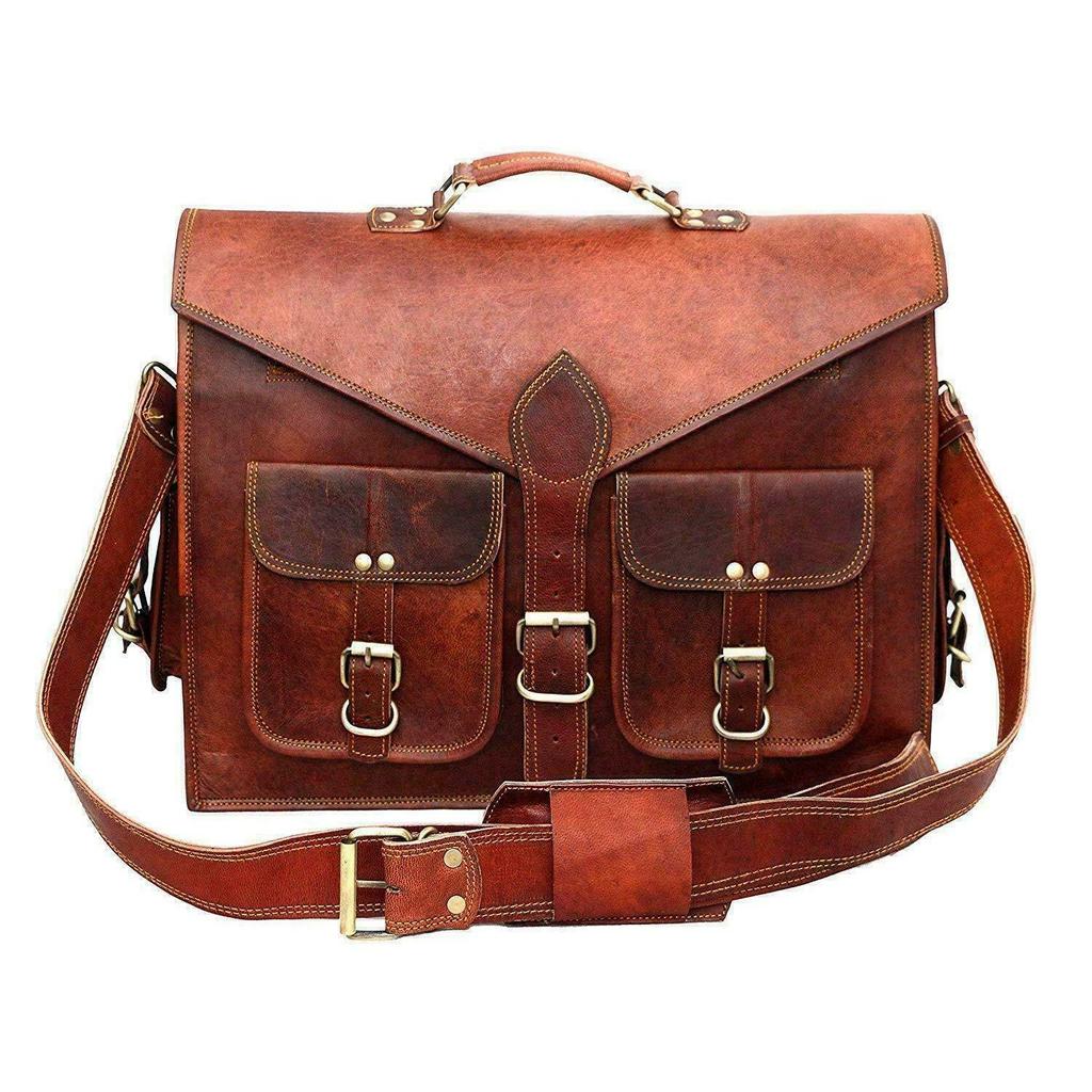 Große Vintage 15" Herren-Umhängetasche aus braunem reinem Leder für Laptops
