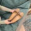 Grape Mother Studiolee Round Head Light Mouth Bow Solid Color Sheepskin High Heels Thick Heel Ballet Single Shoes Women
