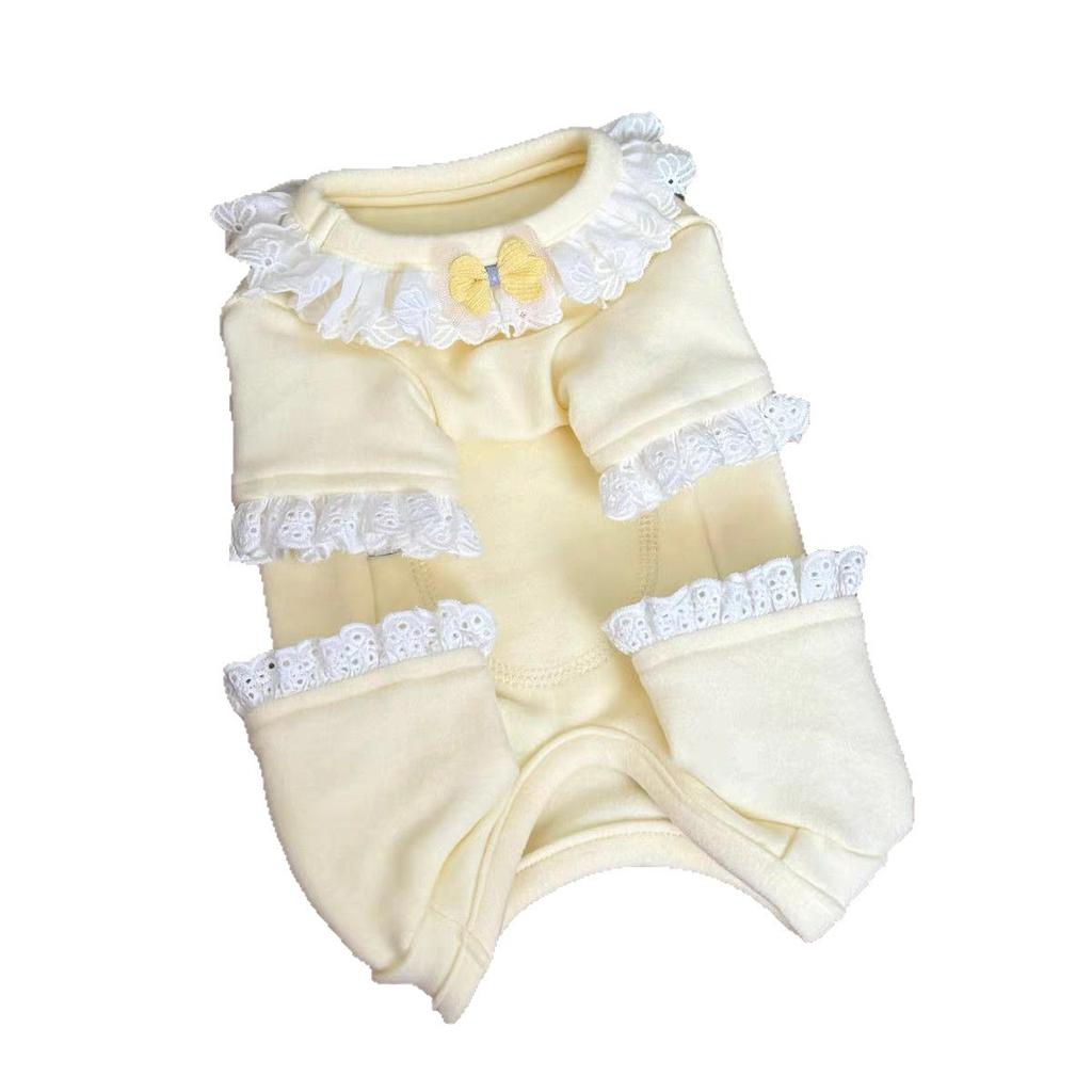 Autumn and Winter Pet Four Legged Base Shirt Princess Lace Teddy Cat Jumpsuit Dog Pajamas Puppy Clothes for Small Dogs