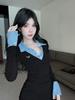 [Sheep Wool Grinding] College Style Plaid Splicing Lapel Fake Two-piece Dress Spice Girl Knitted Hip Skirt Short