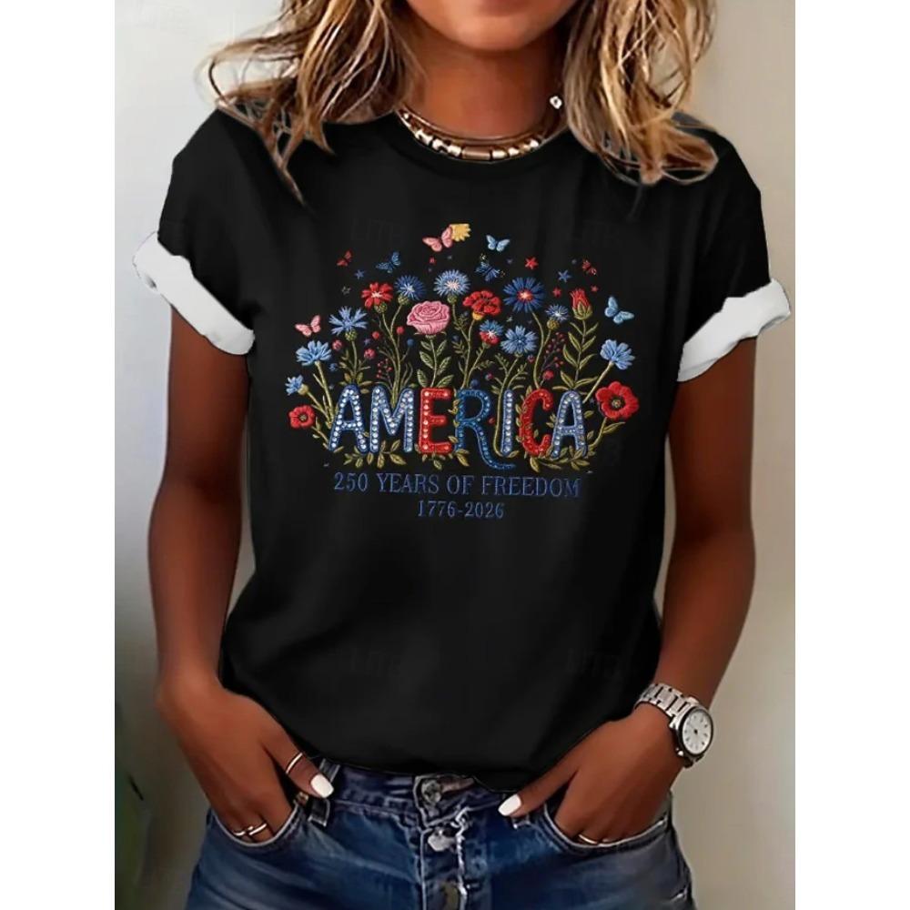 Fashion Women Retro Creative Flower Alphabet Print T Shirt Funny Casual O-neck Short Sleeves T-shirt Summer Female Tee Shirt