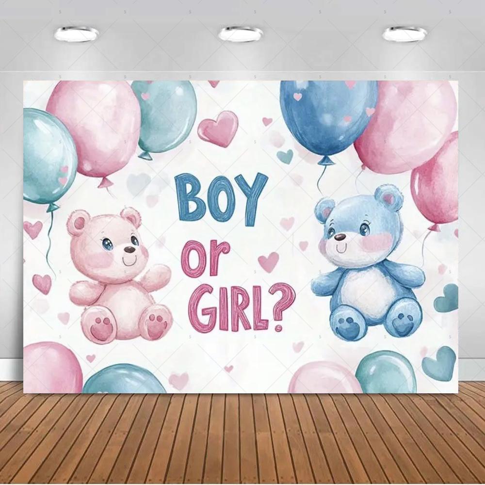 The genre Reveal theme backdrop baby party decorations supplies pink blue bear gift banner newborn shower photography4874