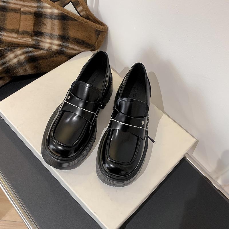 

Маленькие кожаные туфли, женские весенние новые весенние лоферы в британском стиле с толстой подошвой и универсальными кожаными туфлями