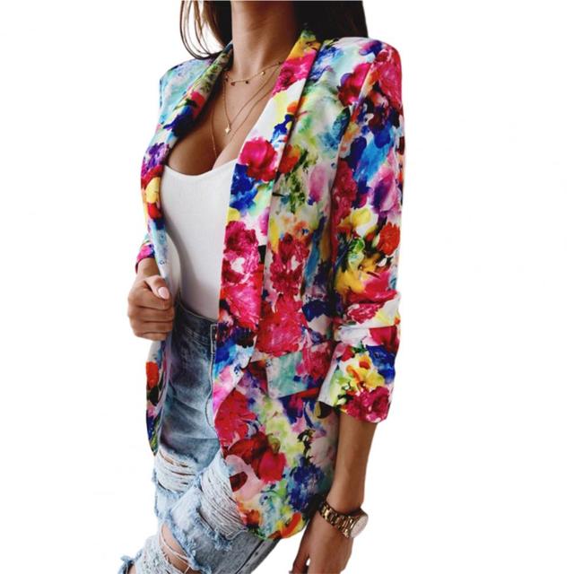 

Lady Blazer Female Office Lady Blazer Printed Fake Pockets Floral Suit Jacket Super Soft S красный