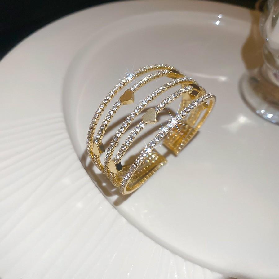 Super Flash Zircon Round Heart-shaped Flower Multi-layer Open Bracelet Exquisite and Beautiful Bracelet Light Luxury Jewelry Women