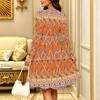 Women Long Sleeve Round Neck Midi Dress Boho Watercolor Floral Dot Stripe Plum Blossom Print Flared Casual Dress
