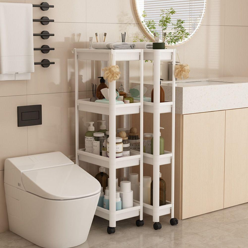 3/4 Tier Slim Rolling Storage Cart Narrow with Rolling Wheels Mobile Shelving Unit Space-Saving Tower Rack Dorm Room