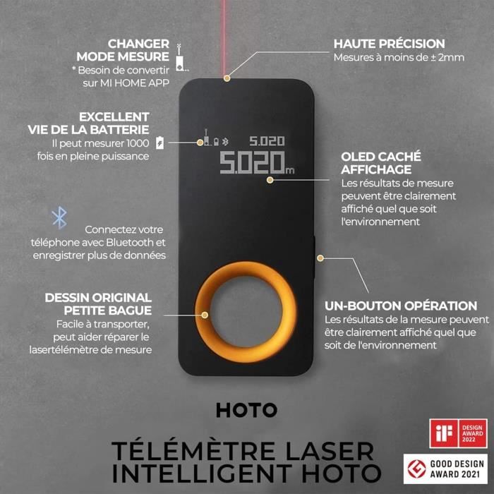 Télémètre Laser Numérique Bluetooth,Mètre Laser Rechargeable,0,05 30m,Précision ±2 mm,m/ft + en Unités Commutables,Charge de Type