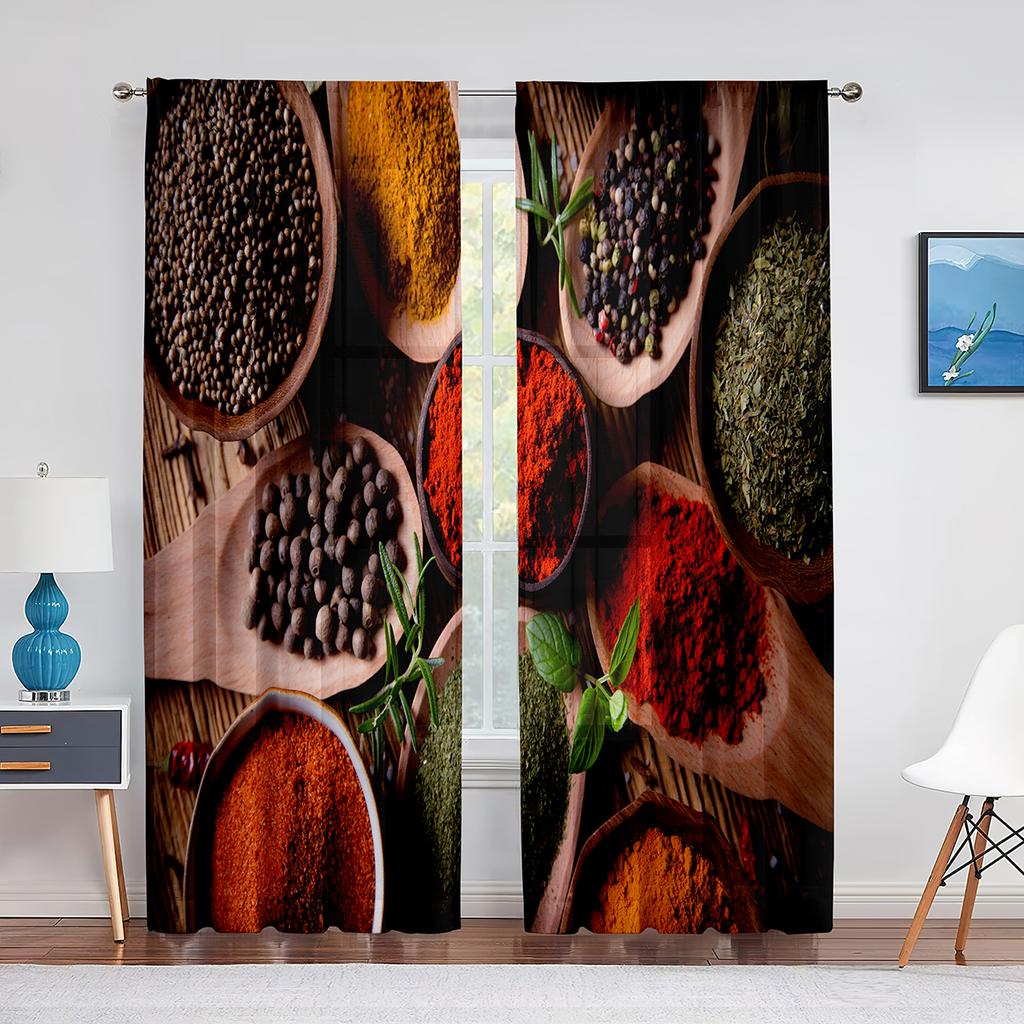 Spices and Herbs Peppers On A Wooden Background Sheer Curtain for Living Room Curtains Bedroom Kitchen Tulle Curtains Window