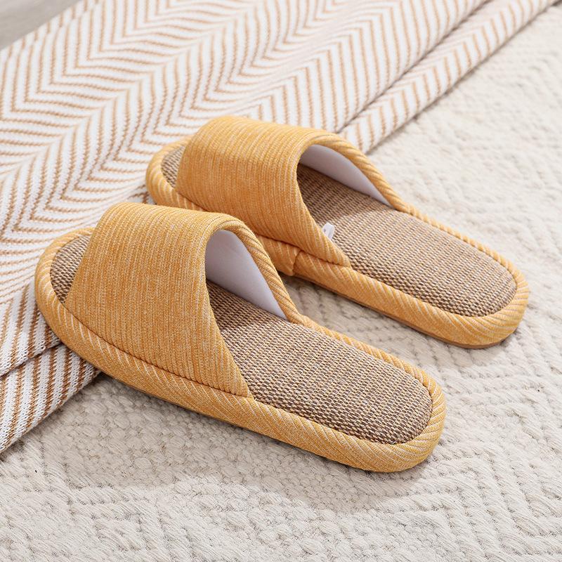 Linen slippers women's summer indoor home use non-slip sweat-absorbing breathable wooden floor sandals men