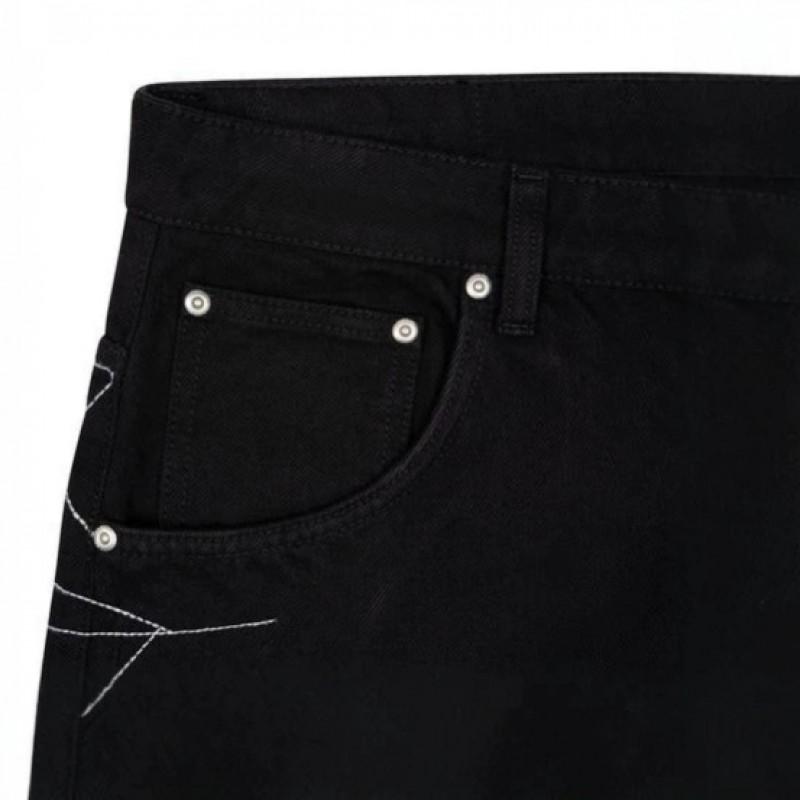 Unisex Streetwear Weite Gerade Geschnittene Jeans mit Spinnennetz-Stickerei Lockerer Sitz Mittlere Leibhöhe Baumwoll-Jeans