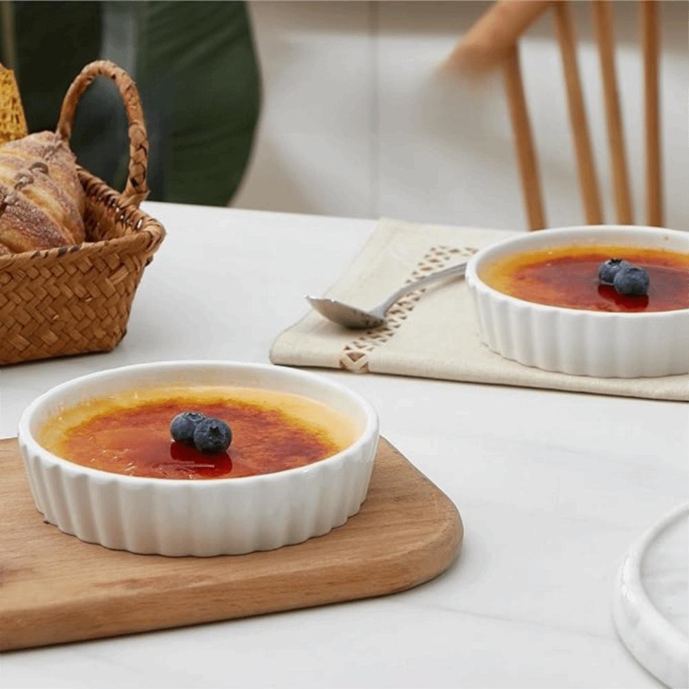 6pcs Round Creme Brulee Ramekins Ceramic Souffle Dishes Individual Serving Tart Baking Pan  Bakery