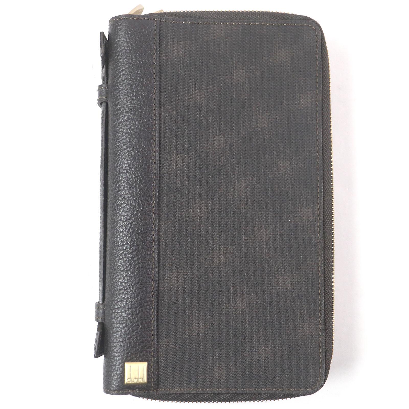 Great Dunhill Purse D-EIGHT All-over logo double zipper travel case leather mens Used
