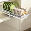 Dish Storage Rack Drawer Type Carbon Steel Frame Wooden Handle Organizer Rational Use of Space Drying Rack for Kitchen