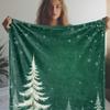 1pc Vintage Style Flannel Throw Blanket with Cedar & Snowflake Print,  Polyester Fabric, All-Season Cozy Warm Soft Blanket