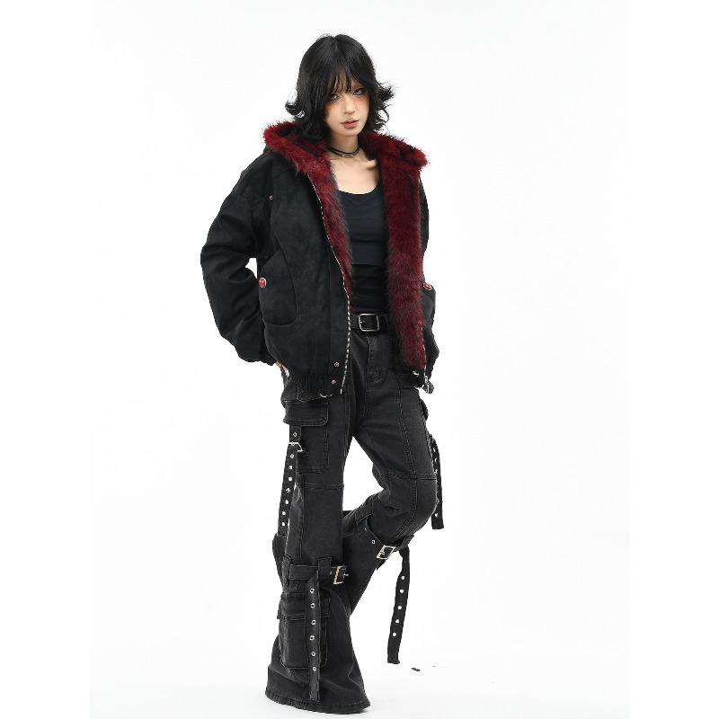 Amerikanische Retro Kapuzenjacke Herren Damen Winter Samt Kurz Locker Warm