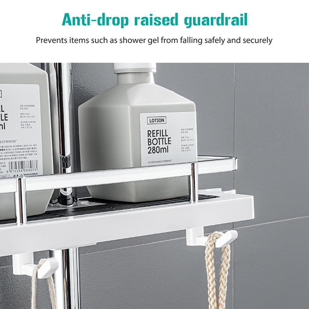 Multipurpose Lifting Storage Holder Punch Free Shower Pole Shelves Single Layer Height Adjustable Hollow Design Bathroom Gadgets